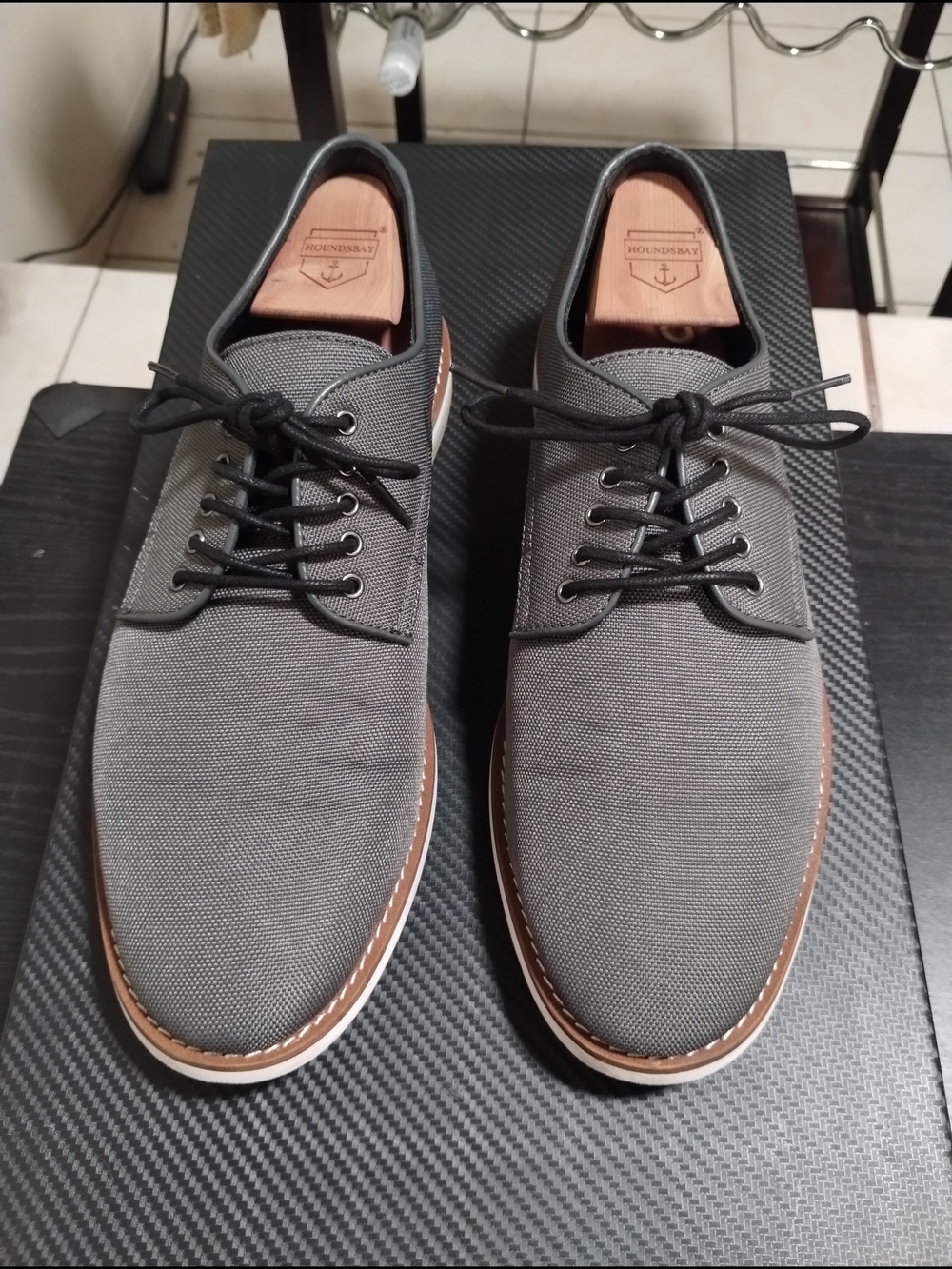 Calvin Klein Gray Canvas Derby Shoes with Brown Trim